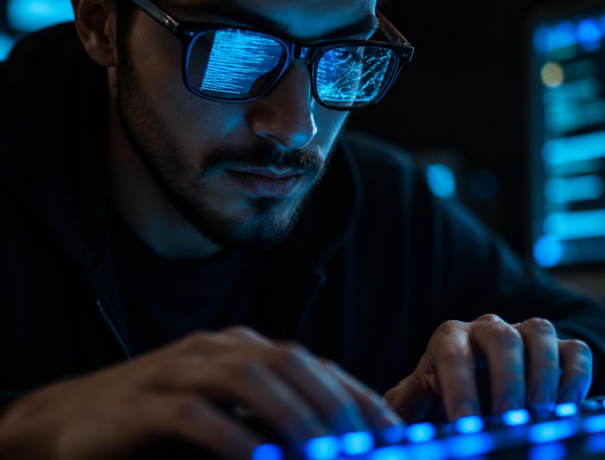 Security analyst reviewing live telemetry at night